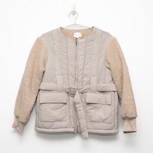 Line & Dot. Milan Sherpa Puffer Jacket | Padded Teddy Coat Cream NWT